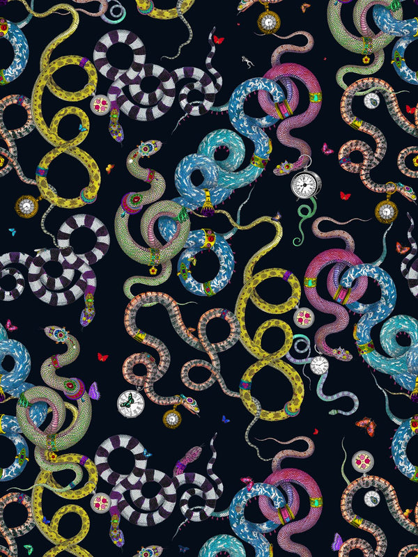 Kaleidoscope Snakar Wallpaper- Inky Blue - Kristjana S Williams Studio