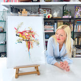 Botanical Harry Gin Bird II – Red & Gold - 3D Artwork - Kristjana S Williams Studio