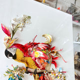 Botanical Harry Gin Bird II – Red & Gold - 3D Artwork - Kristjana S Williams Studio