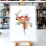 Botanical Harry Gin Bird II – Red & Gold - 3D Artwork - Kristjana S Williams Studio