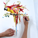 Botanical Harry Gin Bird II – Red & Gold - Kristjana S Williams Studio