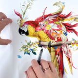 Botanical Harry Gin Bird II – Red & Gold - Kristjana S Williams Studio
