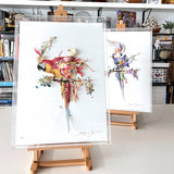 Botanical Harry Gin Bird II – Red & Gold - 3D Artwork - Kristjana S Williams Studio