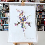 Botanical Tilda Gin Bird I – Purple & Citrus - 3D Artwork - Kristjana S Williams Studio