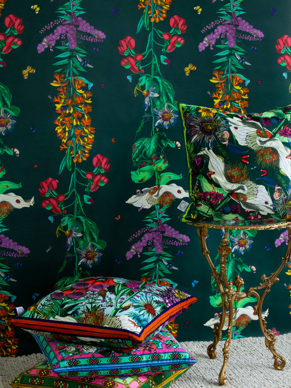 Bloma Stripe Wallpaper - Forest Green - Kristjana S Williams Studio