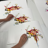 Botanical Harry Gin Bird II – Red & Gold - Kristjana S Williams Studio
