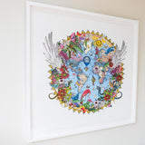 Here be Dragons - Svifandi blue World - Art Print - Kristjana S Williams Studio