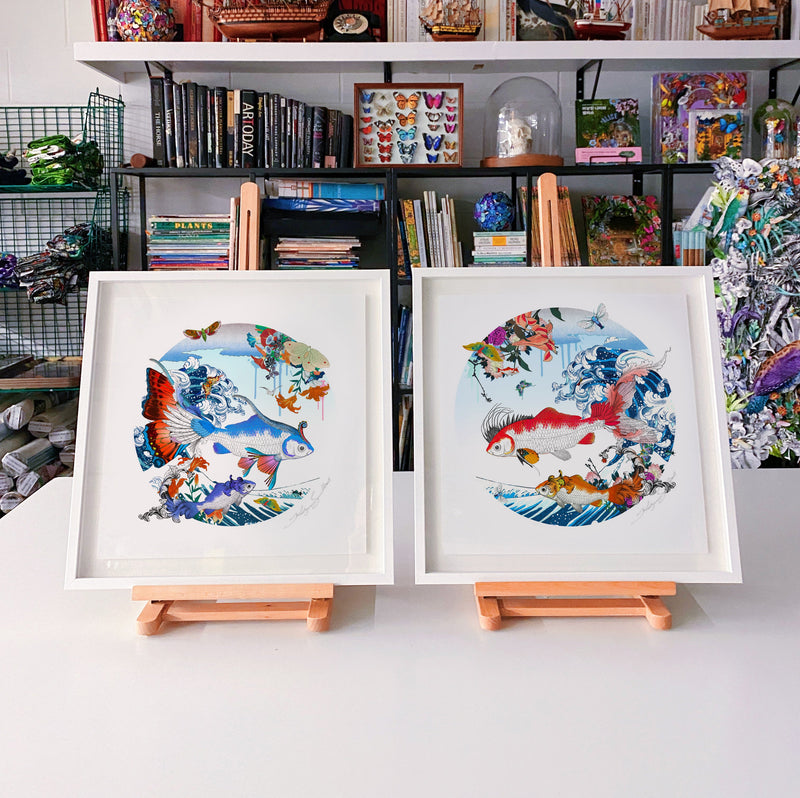 Hokusai Koi Blue and Red - Art Print Collection - Kristjana S Williams Studio