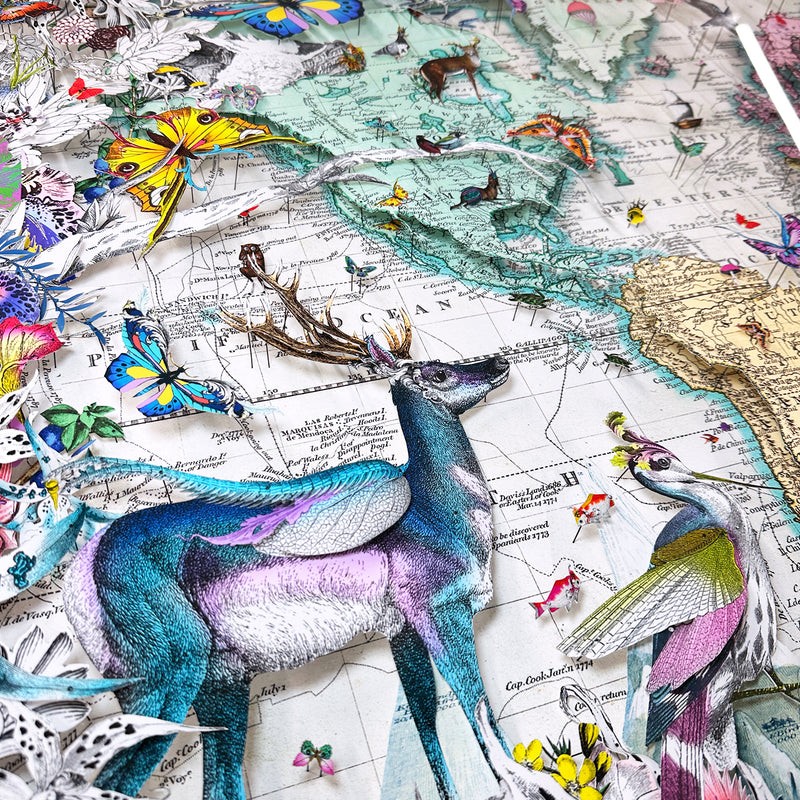 Dragonfly Deer Celestial World Map Original Artwork - Kristjana S Williams Studio