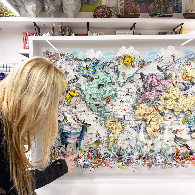 Dragonfly Deer Celestial World Map Original Artwork - Kristjana S Williams Studio