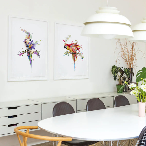 Botanical Harry Gin Bird II – Red & Gold - Kristjana S Williams Studio