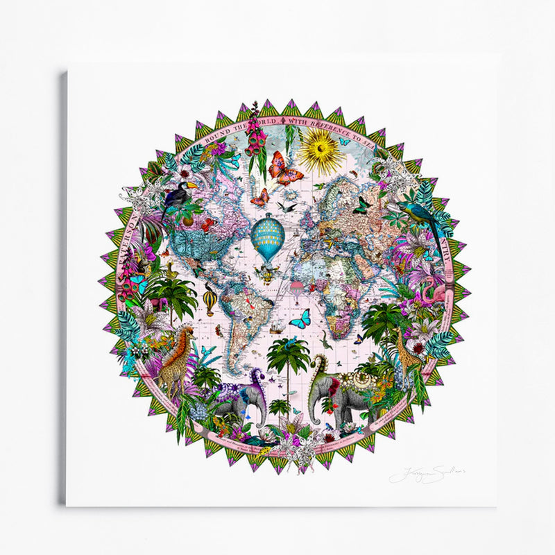 Ceylon Circular Elephants Palm Dusk - Art Print - Kristjana S Williams Studio