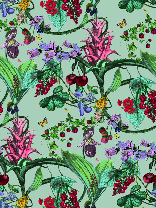 Kirsuberja Vines Wallpaper - Mint - Kristjana S Williams Studio