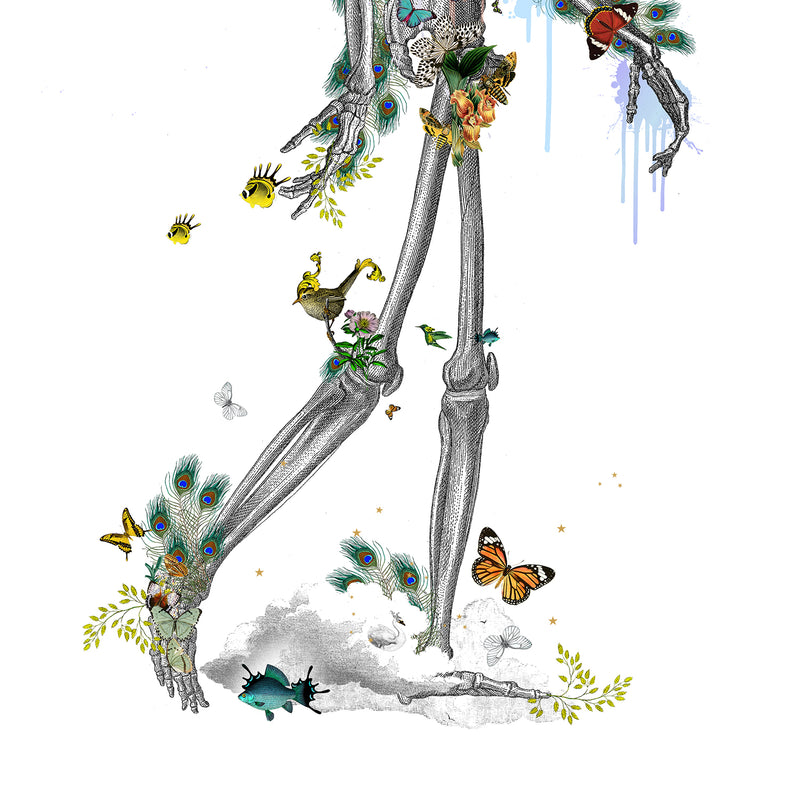 Ad moldu skaltu verda - Drifting Skeleton white - Art Print - Kristjana S Williams Studio