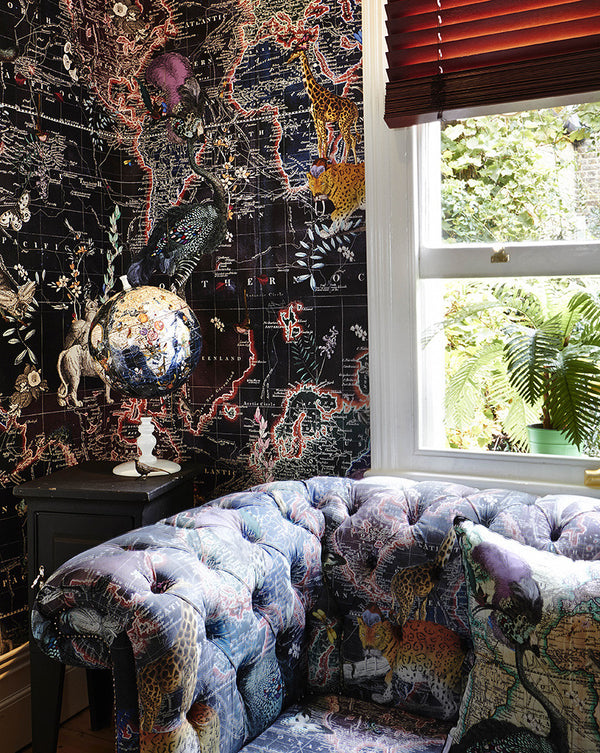 World Map Animal Dark Wall Mural - Kristjana S Williams Studio
