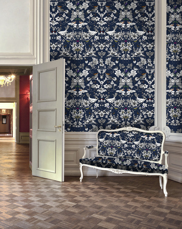 Strawberry Thief Navy wallpaper - Kristjana S Williams Studio