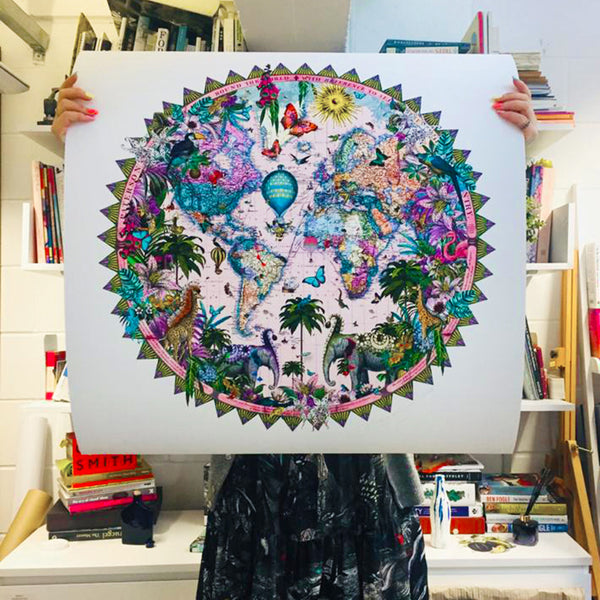 Ceylon Circular Elephants Palm Dusk - Art Print - Kristjana S Williams Studio