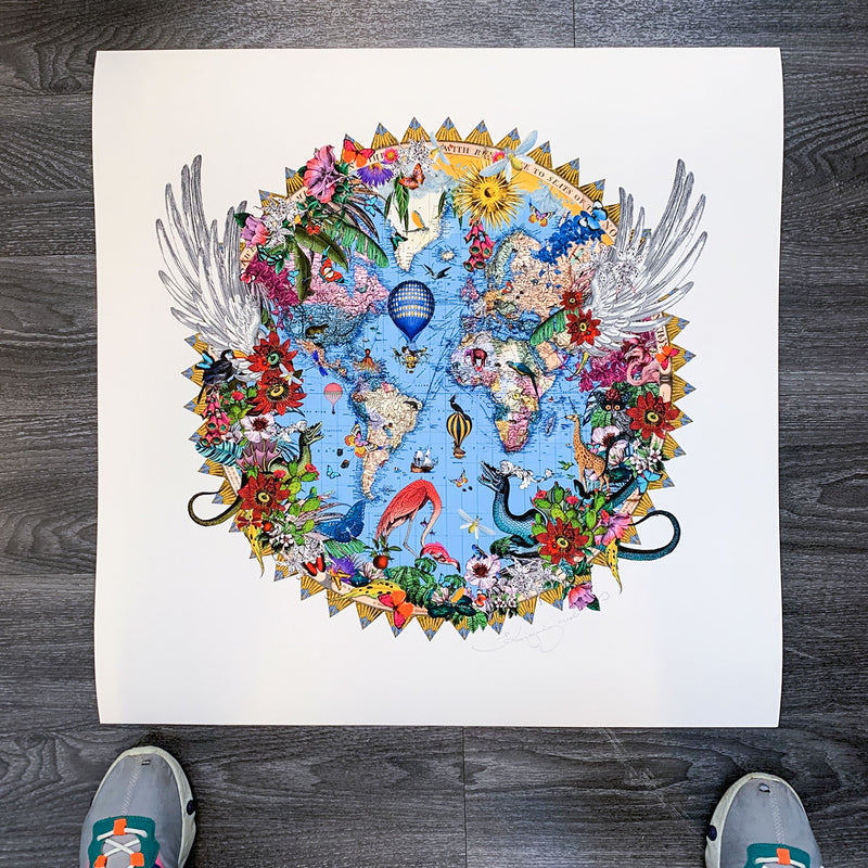 Here be Dragons - Svifandi blue World - Art Print - Kristjana S Williams Studio