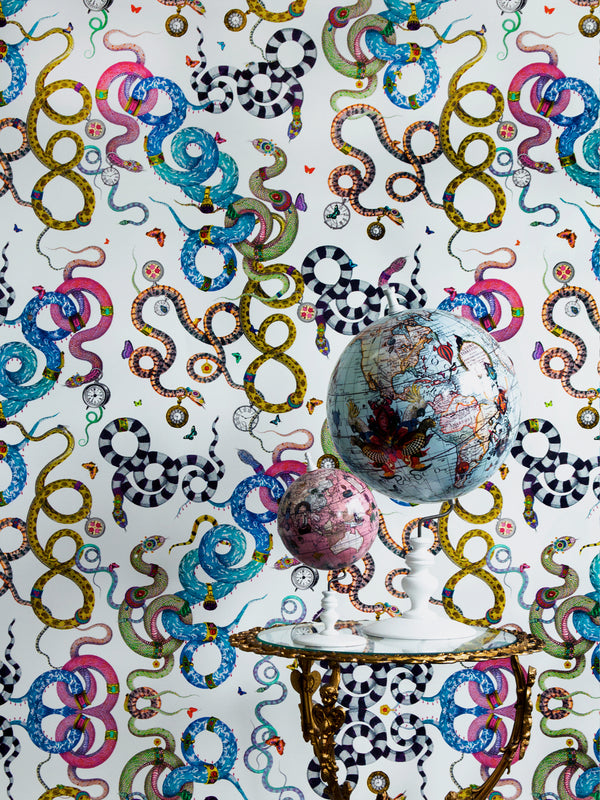 Kaleidoscope Snakar Wallpaper- Washed White - Kristjana S Williams Studio