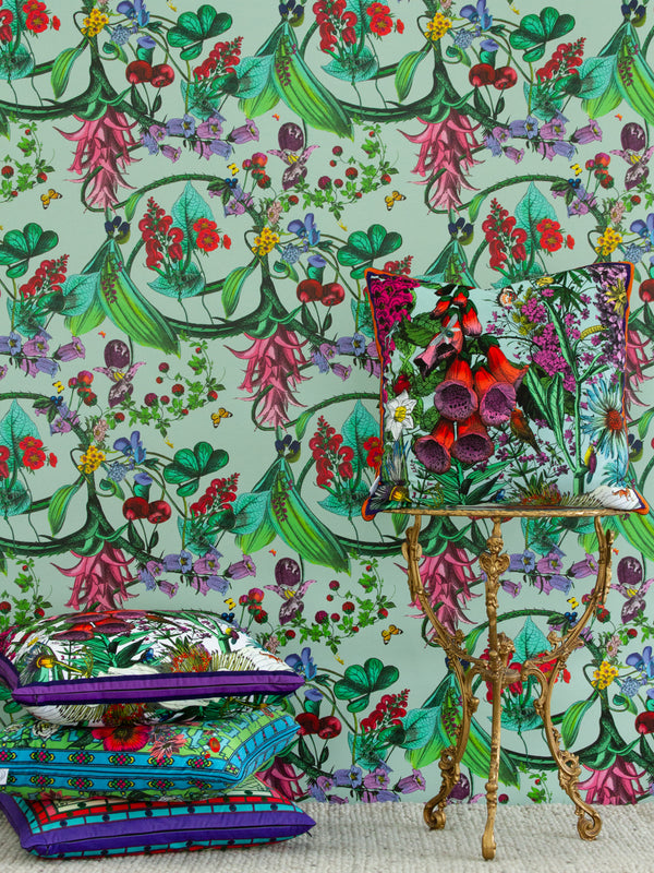 Kirsuberja Vines Wallpaper - Mint - Kristjana S Williams Studio