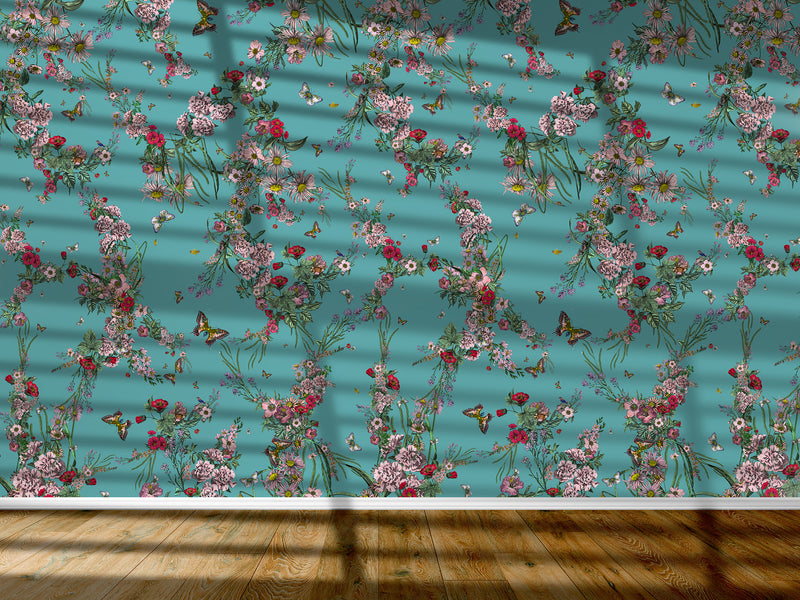 Klifur Bloom Wall Mural - Turquoise - Kristjana S Williams Studio