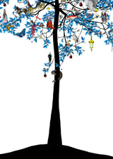 Mammalian Blue Folk Tree - Art Print - Kristjana S Williams Studio