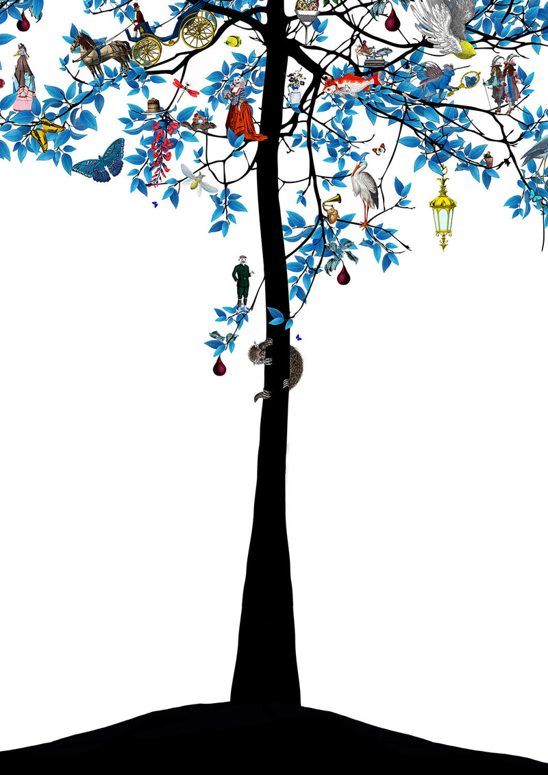 Mammalian Blue Folk Tree - Art Print - Kristjana S Williams Studio