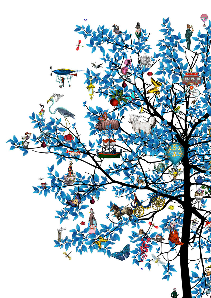 Mammalian Blue Folk Tree - Art Print - Kristjana S Williams Studio
