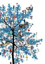 Mammalian Blue Folk Tree - Art Print - Kristjana S Williams Studio