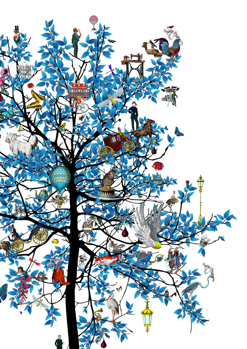 Mammalian Blue Folk Tree - Art Print - Kristjana S Williams Studio