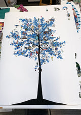 Mammalian Blue Folk Tree - Art Print - Kristjana S Williams Studio