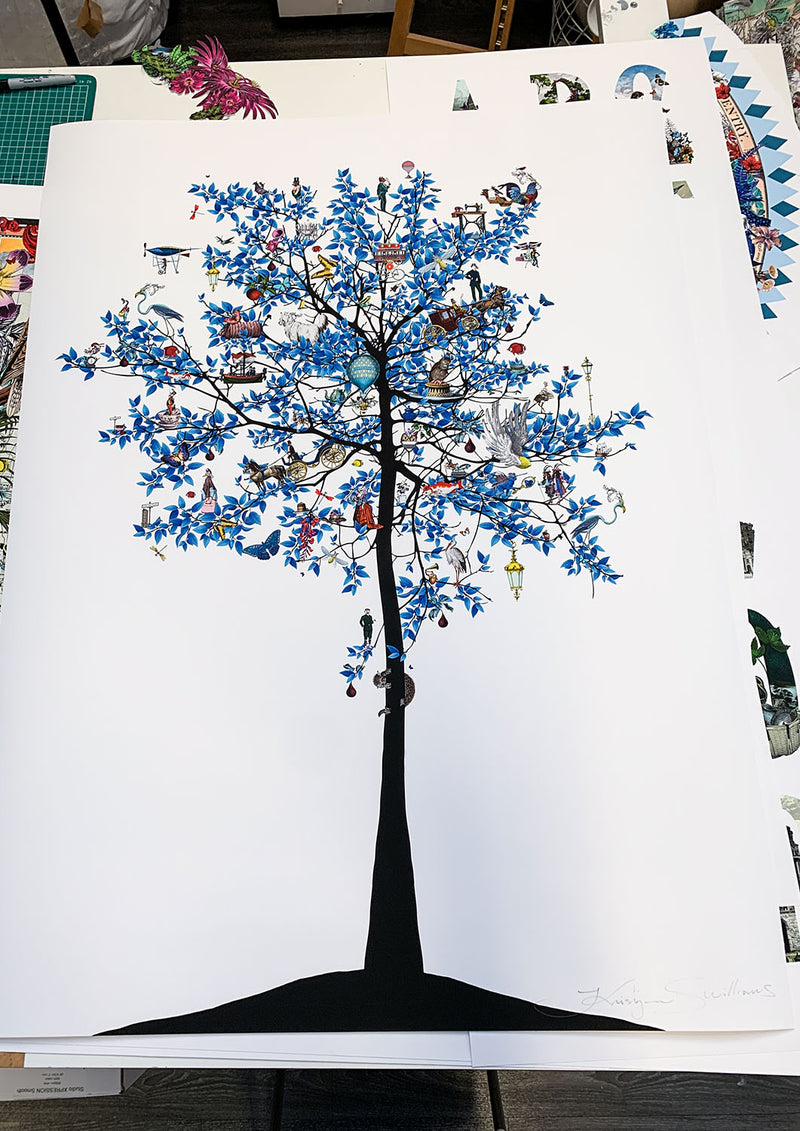 Mammalian Blue Folk Tree - Art Print - Kristjana S Williams Studio