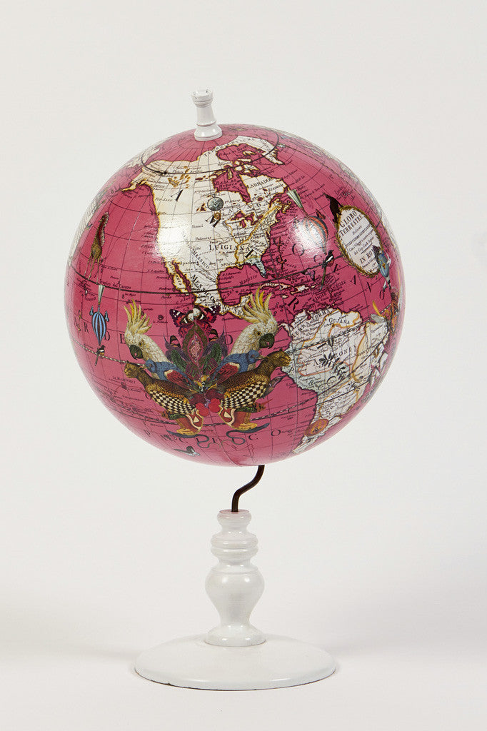 World Map Globe Bright Pink Small - Kristjana S Williams Studio