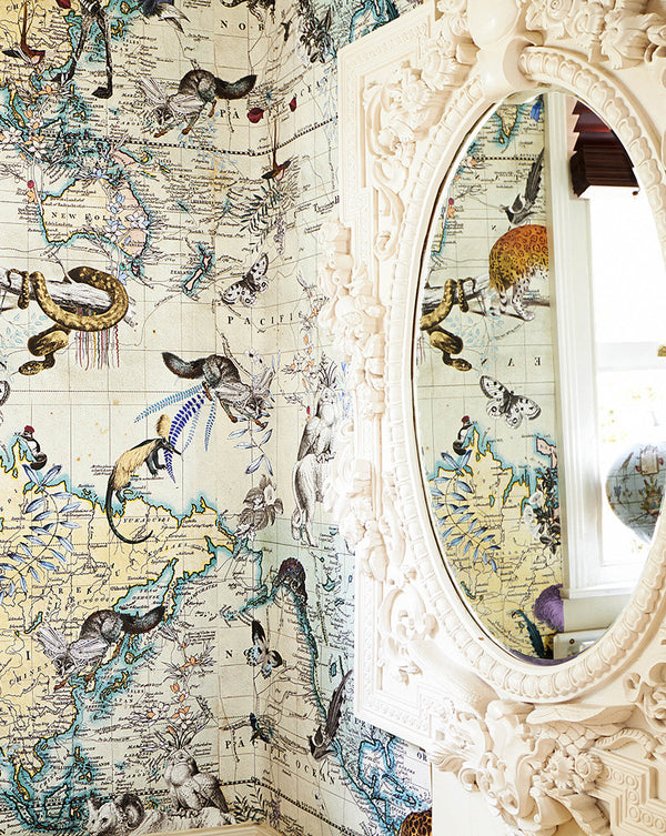 World Map Animal Light Wall Mural - Kristjana S Williams Studio