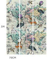 World Map Animal Light Wall Mural - Kristjana S Williams Studio
